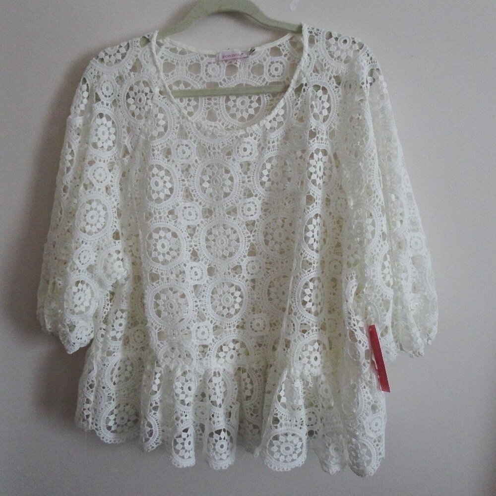 NWT Cream Lace Peplum 3/4 Sleeve Top 3X